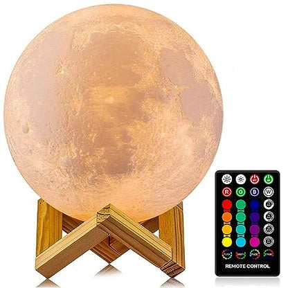 16 Colors LED Night Light 3D Printing Moon Light with Stand & Remote